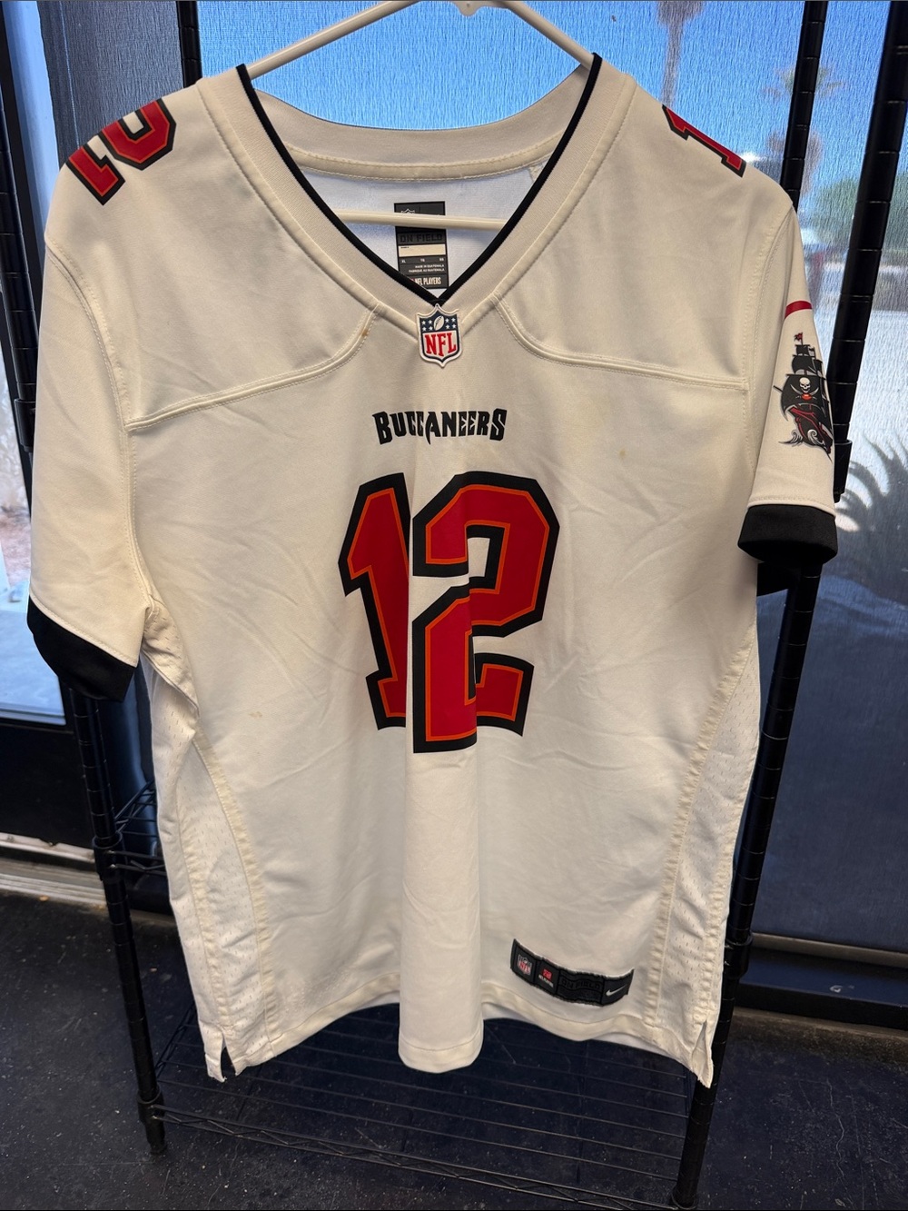 Team Apparel White Buccaneers #12 Football Jersey with Red and Black Trim